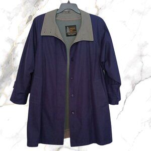 London Fog Womens 12 Rain Over Coat Purple Mid-length Zipout Wool Lining Vintage